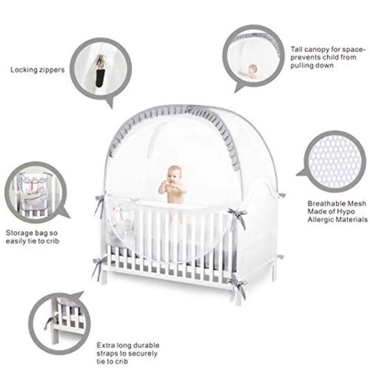 Baby Safety Crib Tent Infant Pop up Mosquito Net Nursery Bed Canopy Netting Cover - Keep Baby from Climbing Out with Hanging Di