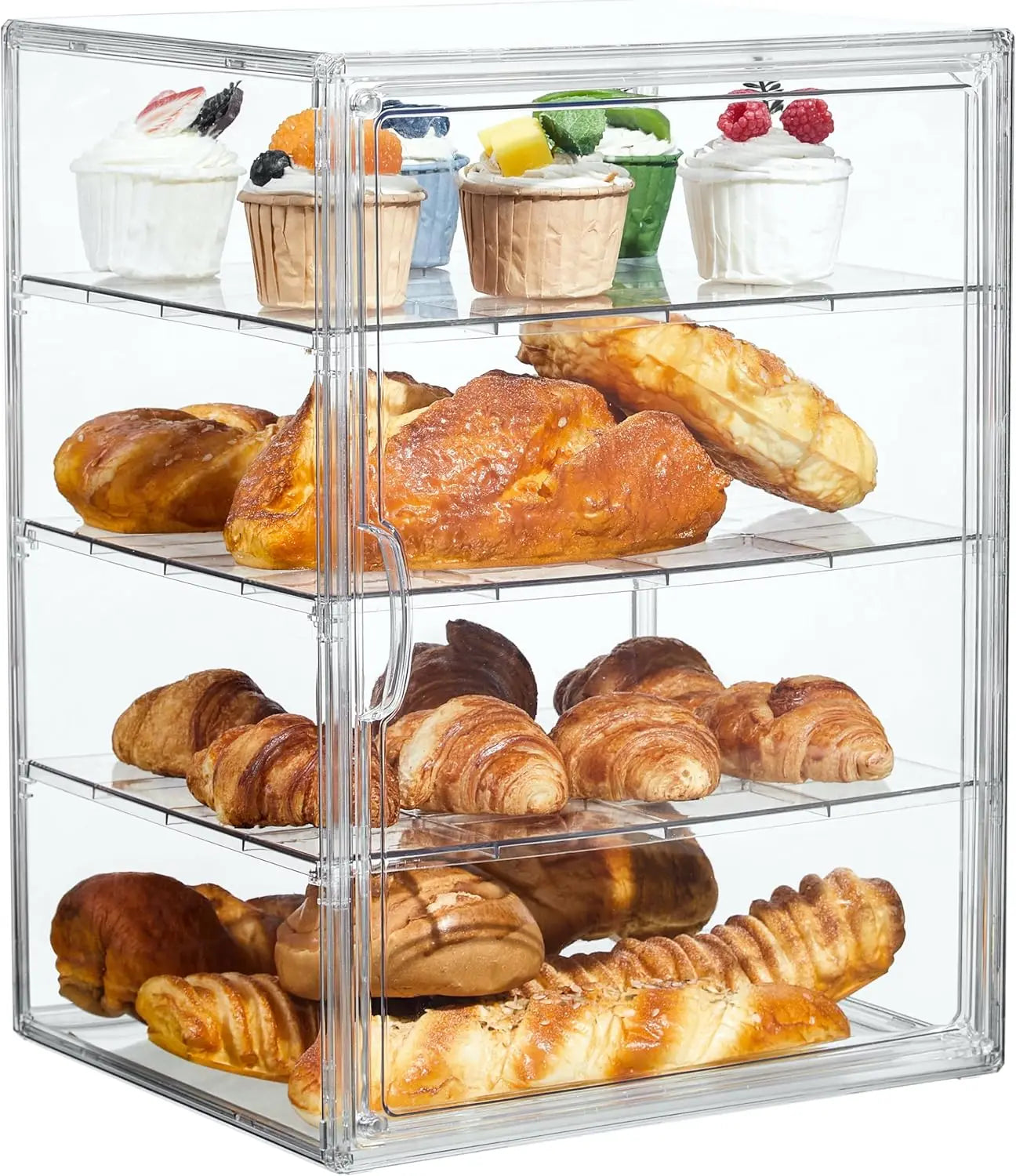 4-Layer Adjustable Clear Bread Box with Magnetic Door, 15.5x11.4x9.8in