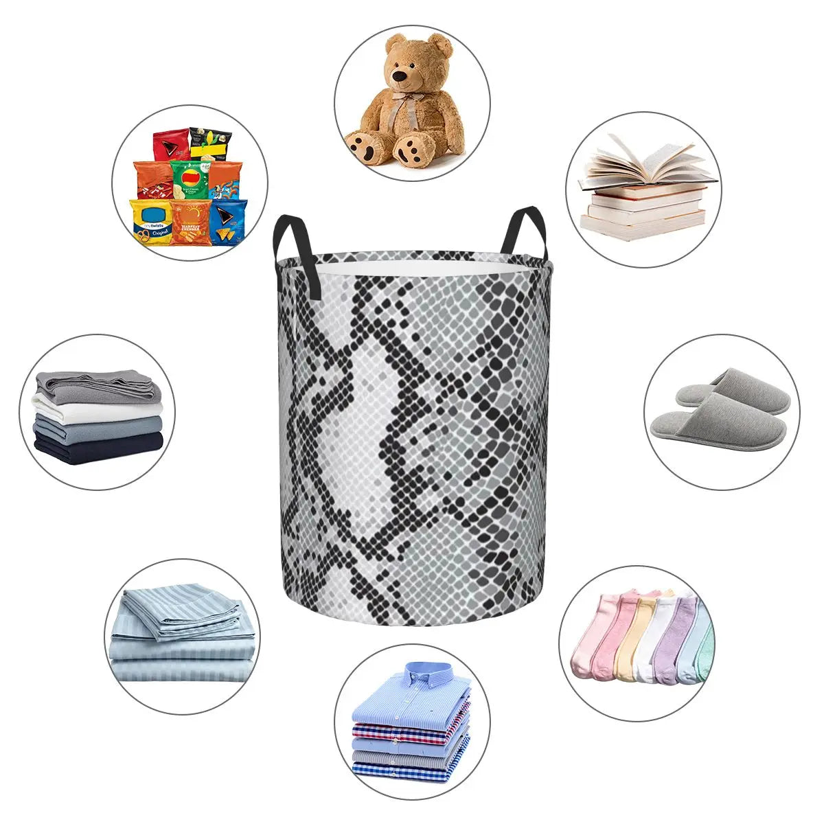 Gray Snake Skin Animal Print Foldable Laundry Baskets Dirty Clothes Sundries Storage Basket Large Waterproof Box