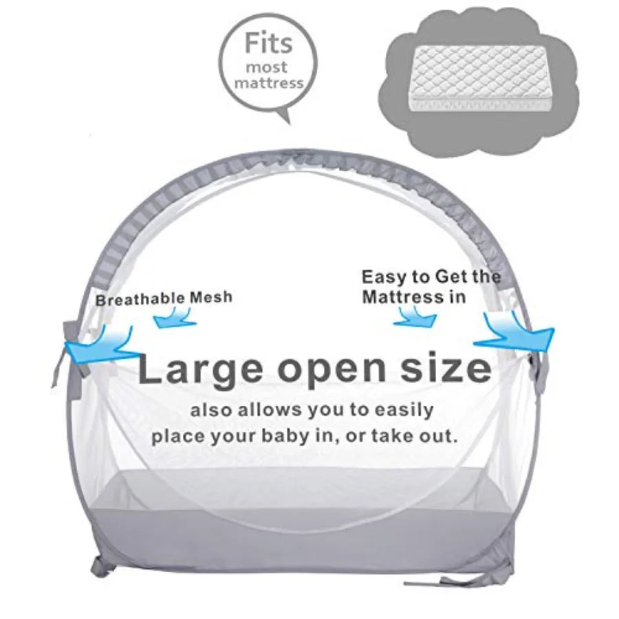 Baby Safety Crib Tent Infant Pop up Mosquito Net Nursery Bed Canopy Netting Cover - Keep Baby from Climbing Out with Hanging Di