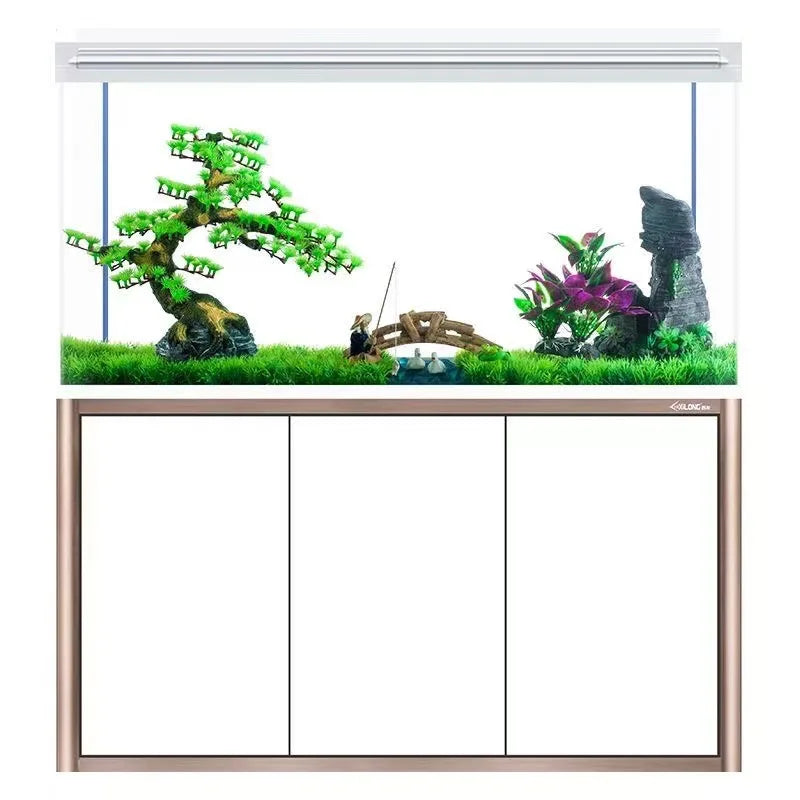 Fish tank household living room large tank lazy water free ecological glass goldfish tank with cabinet floor type