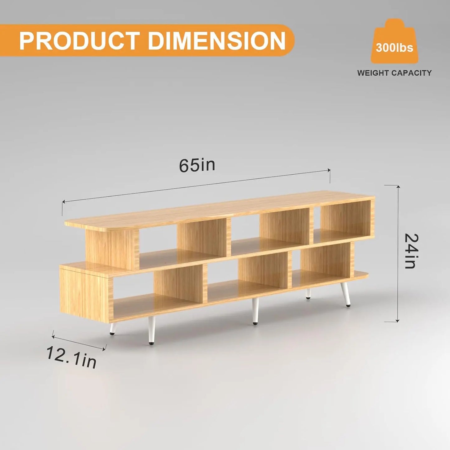 65 Inch TV Stand with 8 Open Shelves, Sturdy Media Console for Living Room, Easy Assembly, Walnut Finish