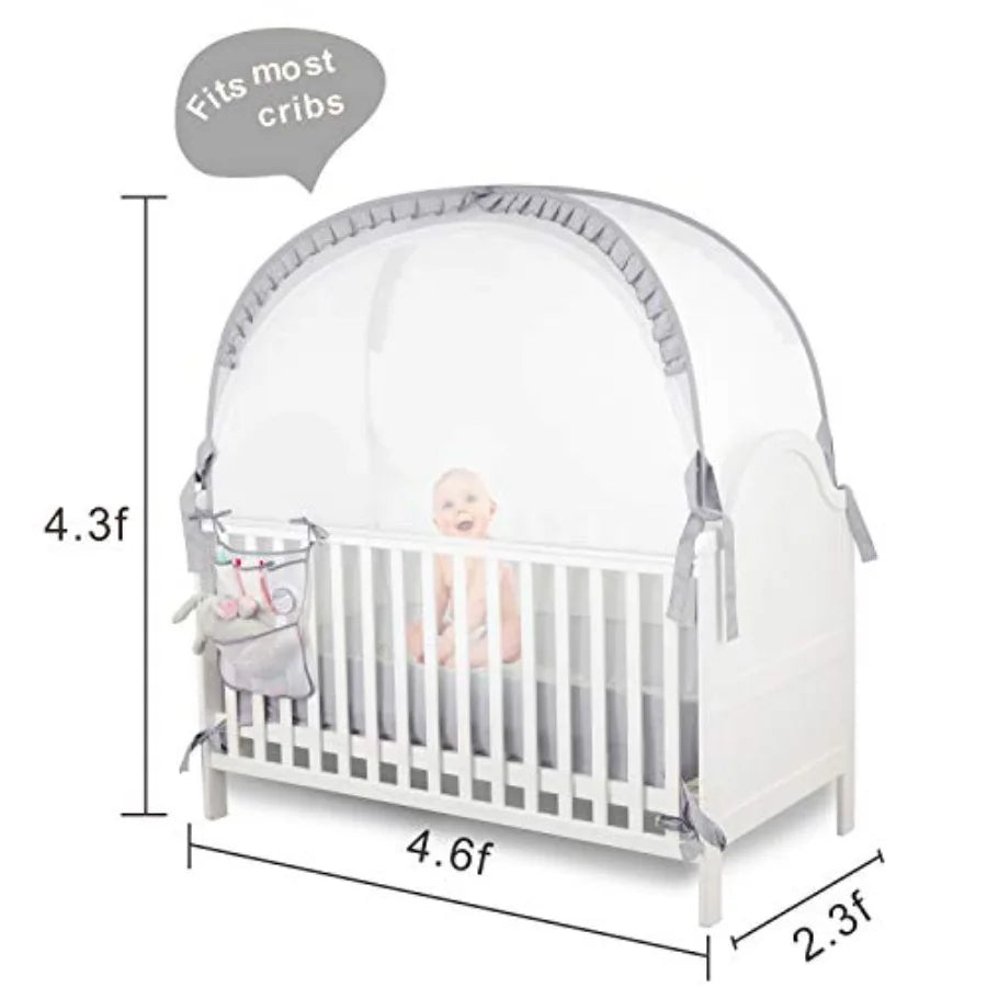 Baby Safety Crib Tent Infant Pop up Mosquito Net Nursery Bed Canopy Netting Cover - Keep Baby from Climbing Out with Hanging Di