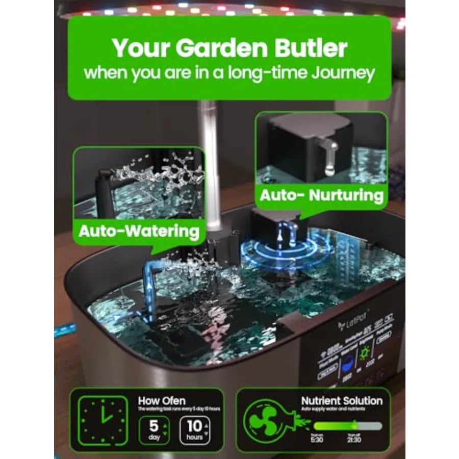 Indoor hydroponics growing system kit for home use, ABS plastic, black, 21-pod APP WiFi control with 36W LED grow light and aut