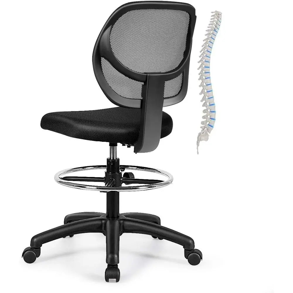 Ergonomic Black Mesh Swivel Office Chair with Adjustable Footrest for Computer, Home Bar, or Kitchen