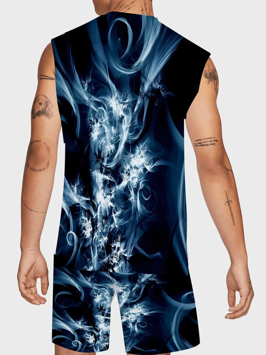 Men's Summer Sleepwear Set Sleeveless Top and Shorts Breathable Polyester Pajamas EU Size M-XXXL