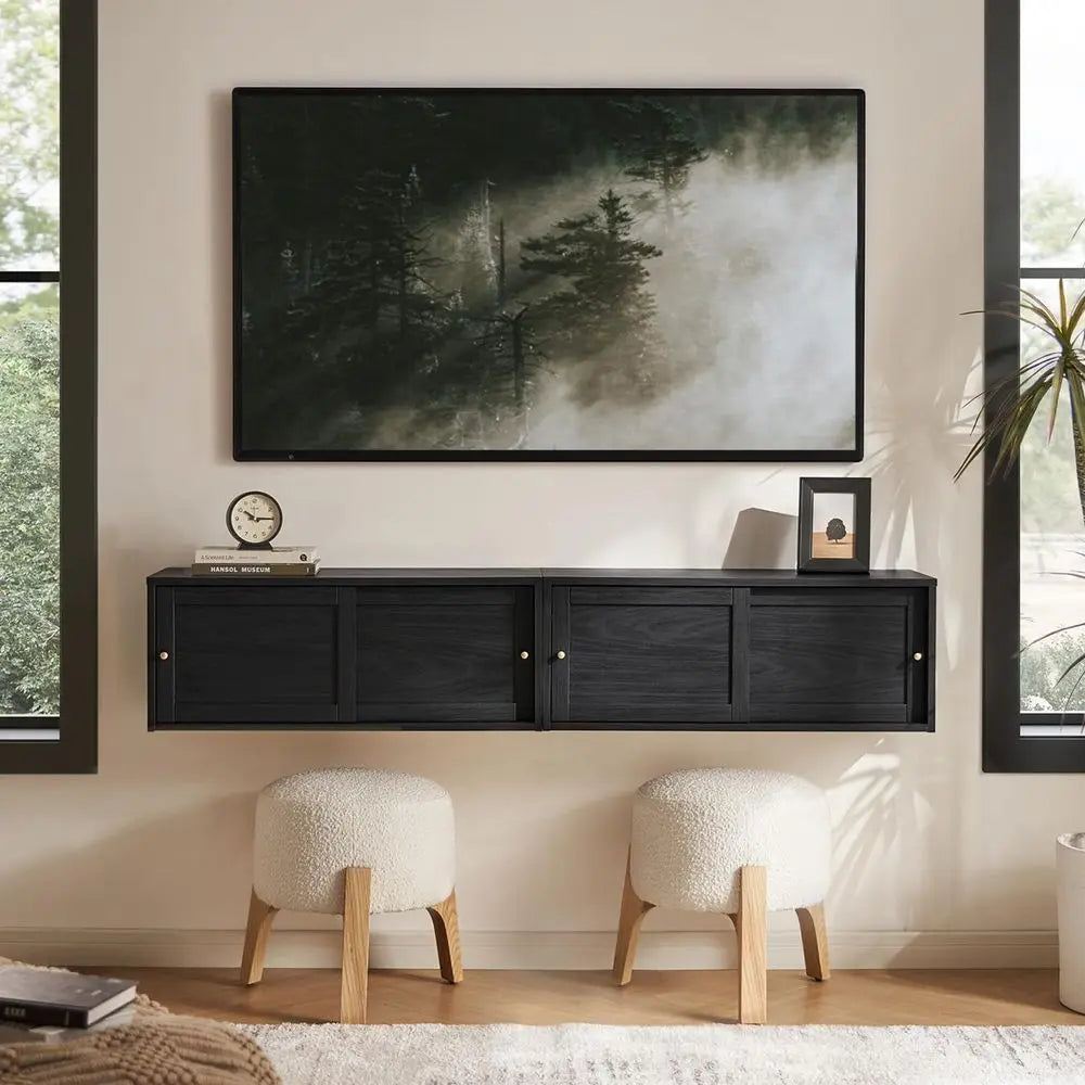 Lauren Floating TV Shelf, MultiPurpose Modular Under TV Display Shelf, Wall Mounted Wood Television Cabinet, Nightstand, Side T