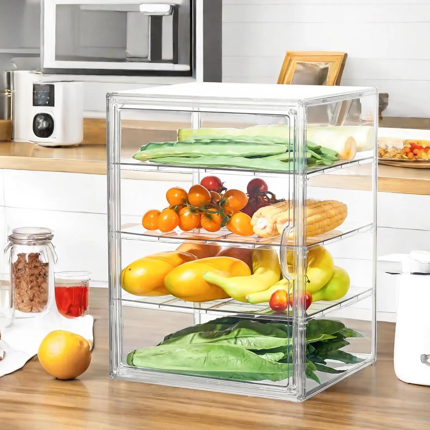 4-Layer Adjustable Clear Bread Box with Magnetic Door, 15.5x11.4x9.8in