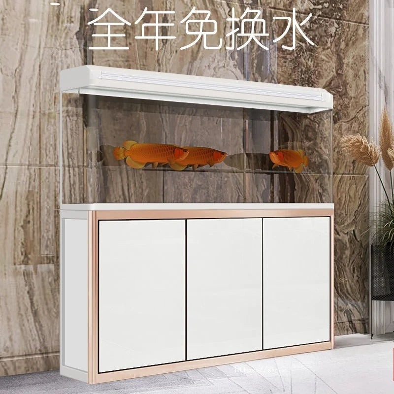 Fish tank household living room large tank lazy water free ecological glass goldfish tank with cabinet floor type