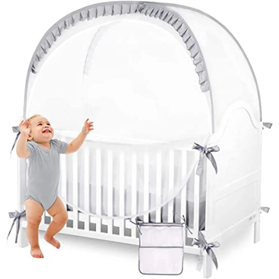 Baby Safety Crib Tent Infant Pop up Mosquito Net Nursery Bed Canopy Netting Cover - Keep Baby from Climbing Out with Hanging Di