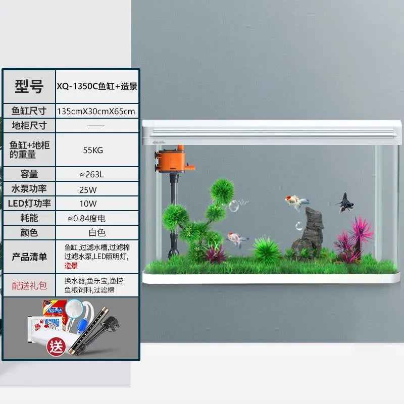 Fish tank household living room large tank lazy water free ecological glass goldfish tank with cabinet floor type