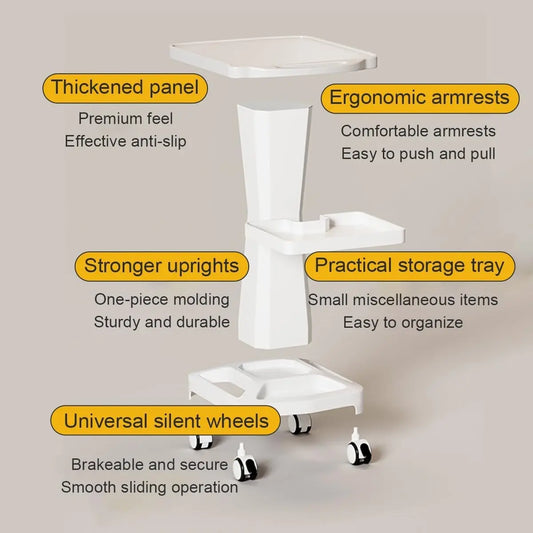 Medical Cart Rolling Esthetician Cart With Armrest Mobile Hairstylist Tray With Storage Versatile Utility Cart For Physiotherapy