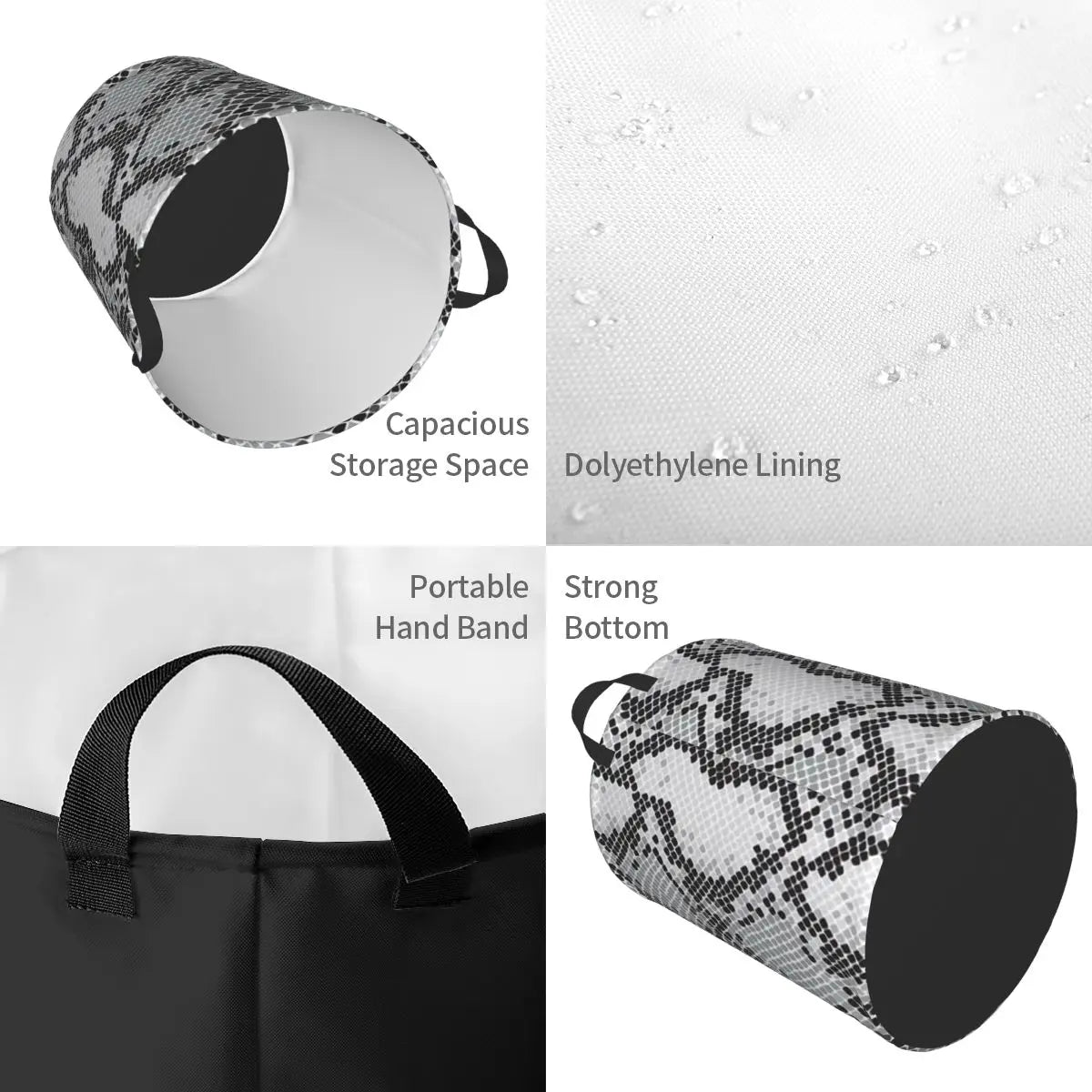 Gray Snake Skin Animal Print Foldable Laundry Baskets Dirty Clothes Sundries Storage Basket Large Waterproof Box