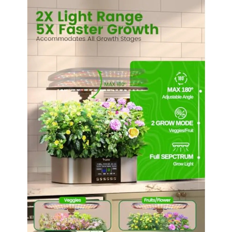 Indoor hydroponics growing system kit for home use, ABS plastic, black, 21-pod APP WiFi control with 36W LED grow light and aut