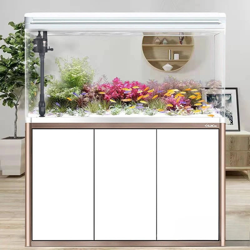Fish tank household living room large tank lazy water free ecological glass goldfish tank with cabinet floor type