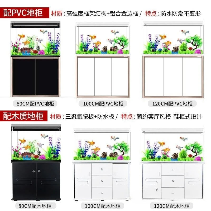 Fish tank household living room large tank lazy water free ecological glass goldfish tank with cabinet floor type
