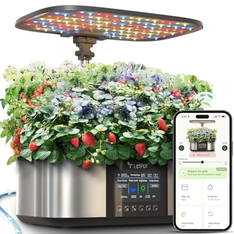 Indoor hydroponics growing system kit for home use, ABS plastic, black, 21-pod APP WiFi control with 36W LED grow light and aut
